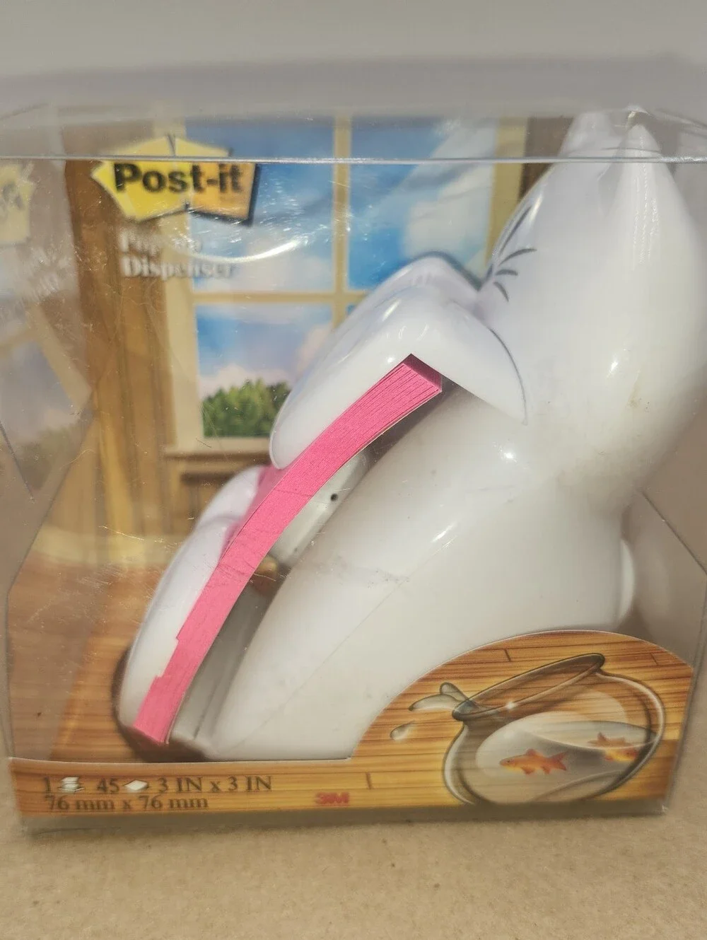 Vintage Weighted Plastic White Kitty Cat Post It Note Holder NEW desk